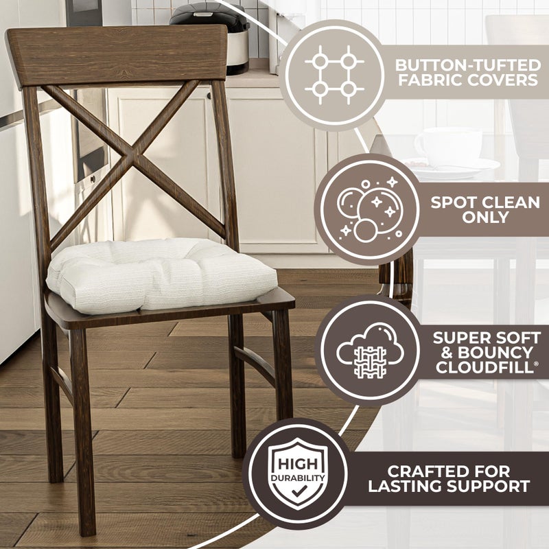 Klear Vu Gripper Overstuffed Universal Non-Slip Dining Chair Cushions for Kitchen Decor or Office Use, U-Shaped Skid-Proof Seat Pad, 17x17 Inches, 2 Count (Pack of 1), Solid Ivory - Image 2